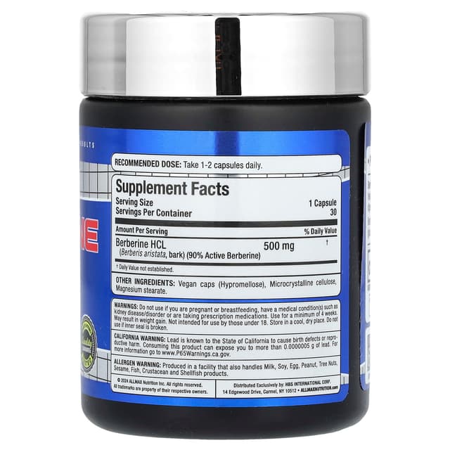 ALLMAX, Essentials, берберин гидрохлорид, 500 мг, 30 веганских капсул