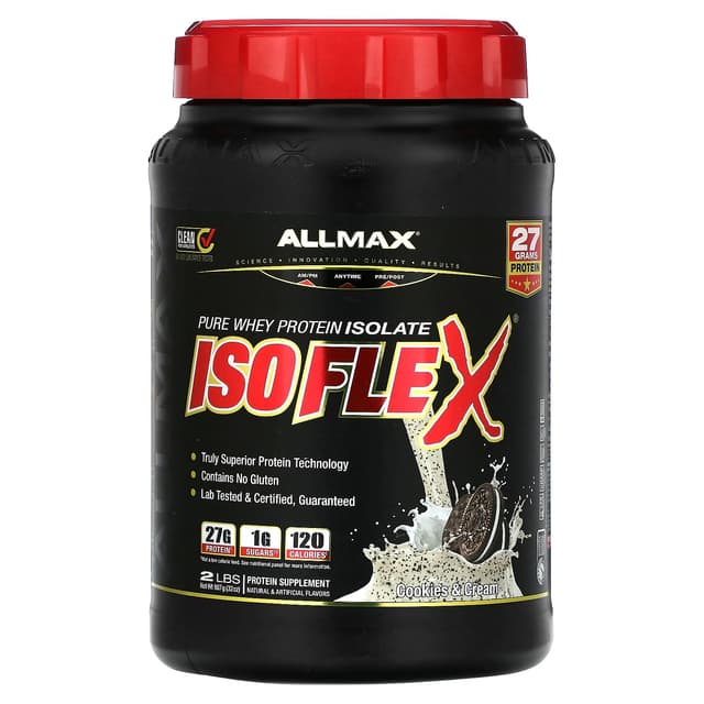 ALLMAX, ISOFLEX, чистый изолят сывороточного протеина, со вкусом печенья и сливок, 907 г (2 фунта)