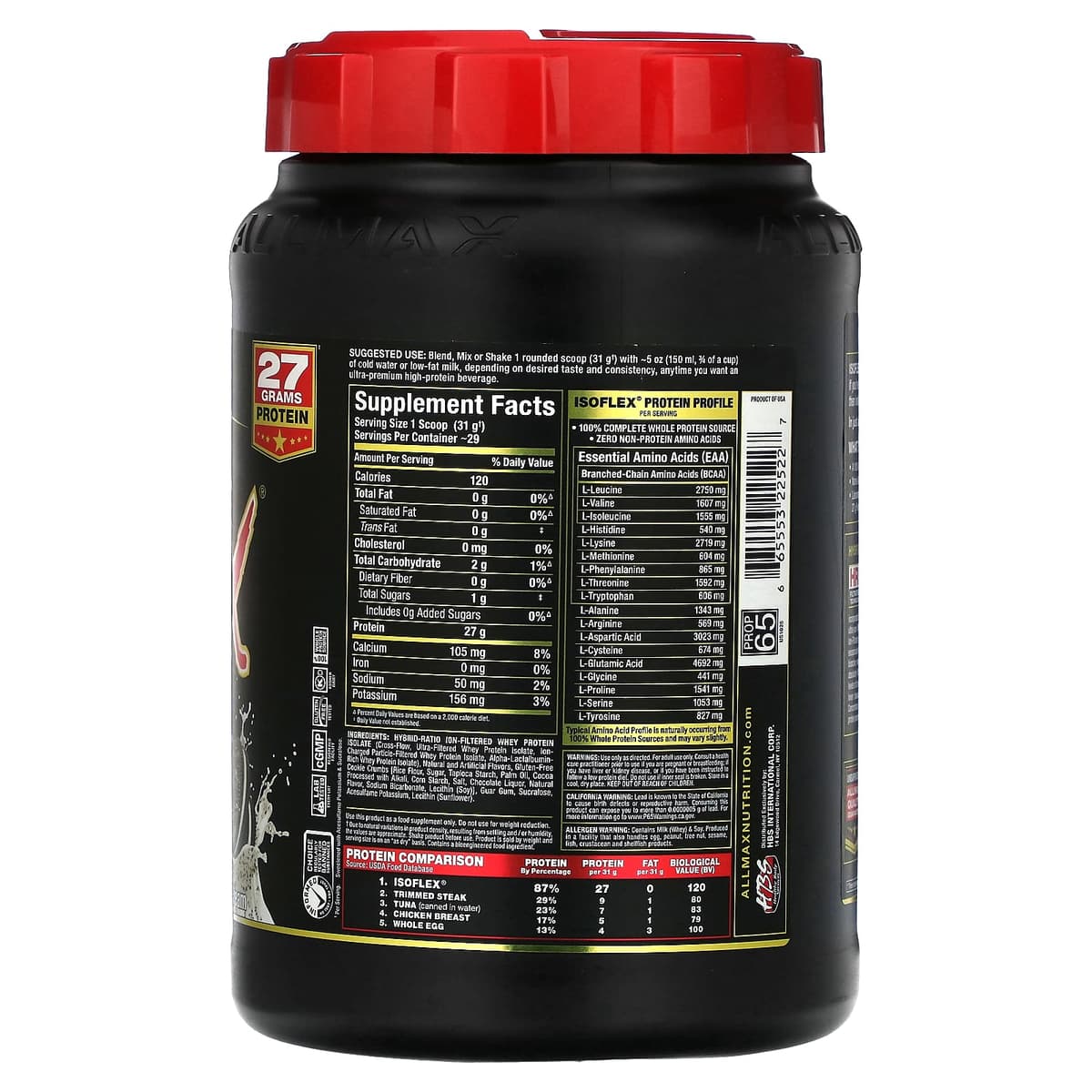 ALLMAX, ISOFLEX, чистый изолят сывороточного протеина, со вкусом печенья и сливок, 907 г (2 фунта)