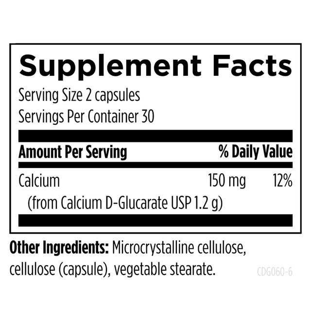 Designs for Health Кальций D-глюкарат - 1200 мг CDG для поддержки печени - Детоксикация + Здоровый гормональный метаболизм - 60 капсул