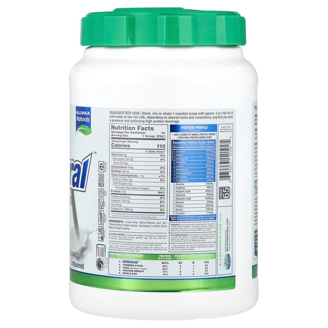 ALLMAX, ISONatural, изолят сывороточного протеина, без добавок, 907 г (2 фунта)