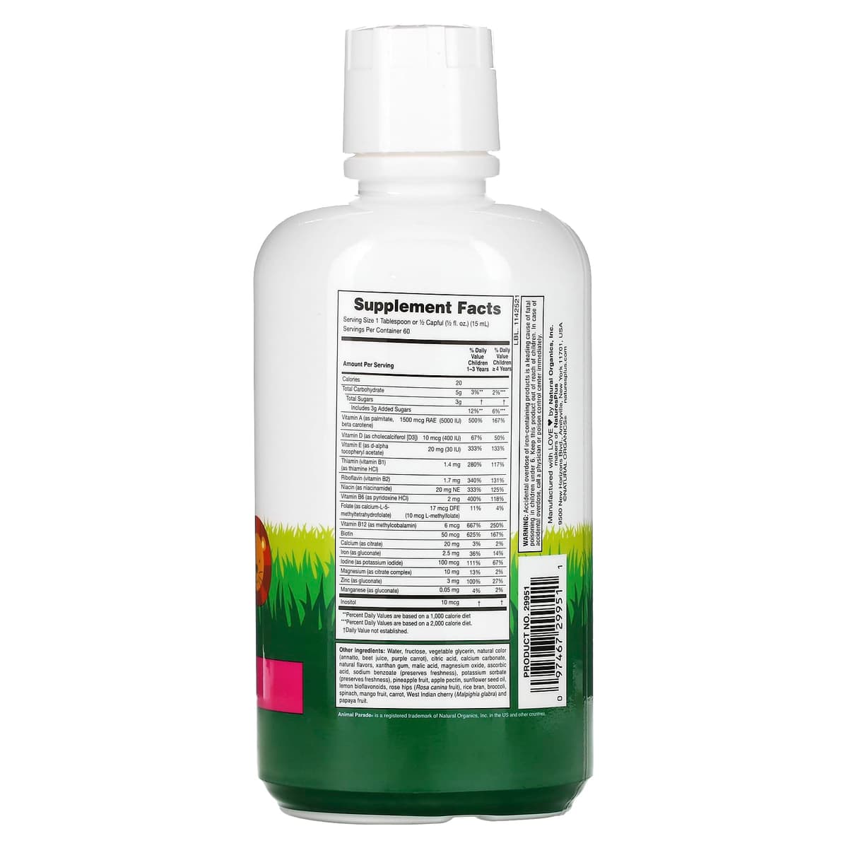 NaturesPlus, Animal Parade, мультивитамины для детей в жидкой форме, вкус тропических ягод, 887,1 мл (30 жидк. унций)