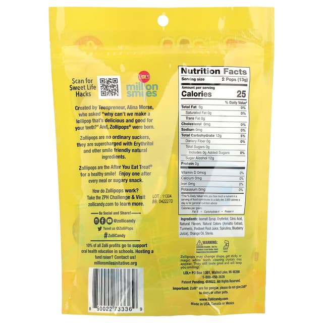 Zollipops, Keto Pops, фруктовый вкус, леденцы, 147 г (5,2 унции)