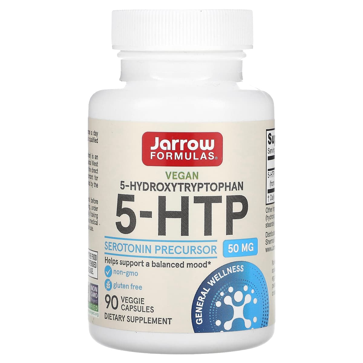 Jarrow Formulas, 5-гидрокситриптофан, 50 мг, 90 вегетарианских капсул