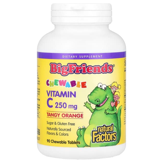 Natural Factors, Big Friends, жевательный витамин C, апельсиновый вкус, 250 мг, 90 таблеток