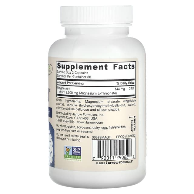 Jarrow Formulas, Vegan MagMind®, добавка для здоровья мозга, 90 растительных капсул (48 мг в 1 капсуле)