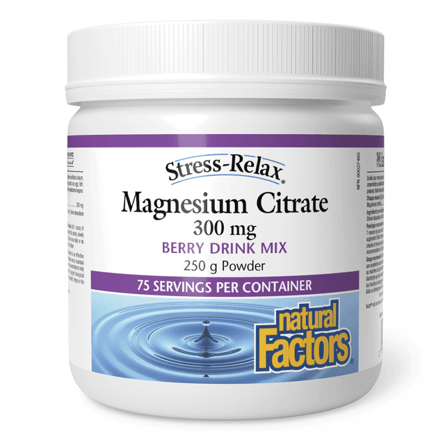 Natural Factors - Magnesium Citrate, Цитрат магния со вкусом ягод, 300 мг дозировка, 250 гр
