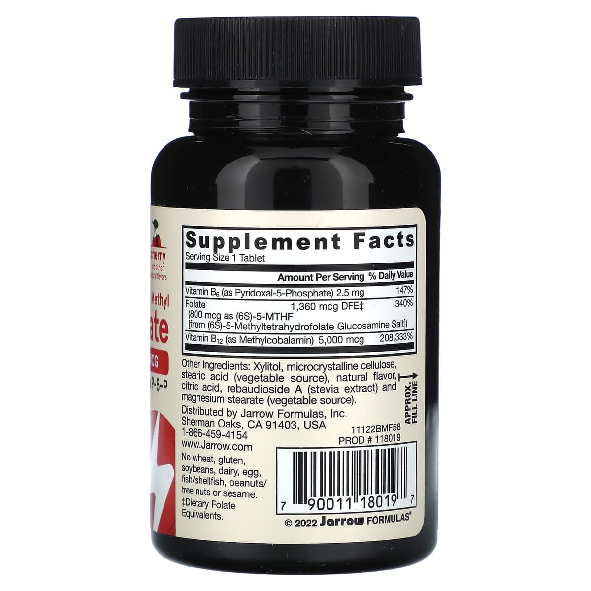 Jarrow Formulas, веганский метил B12 и метилфолат, максимальная сила действия, 60 жевательных таблеток