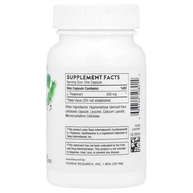 Thorne, Теанин, 90 капсул (200 мг в каждой капсуле)