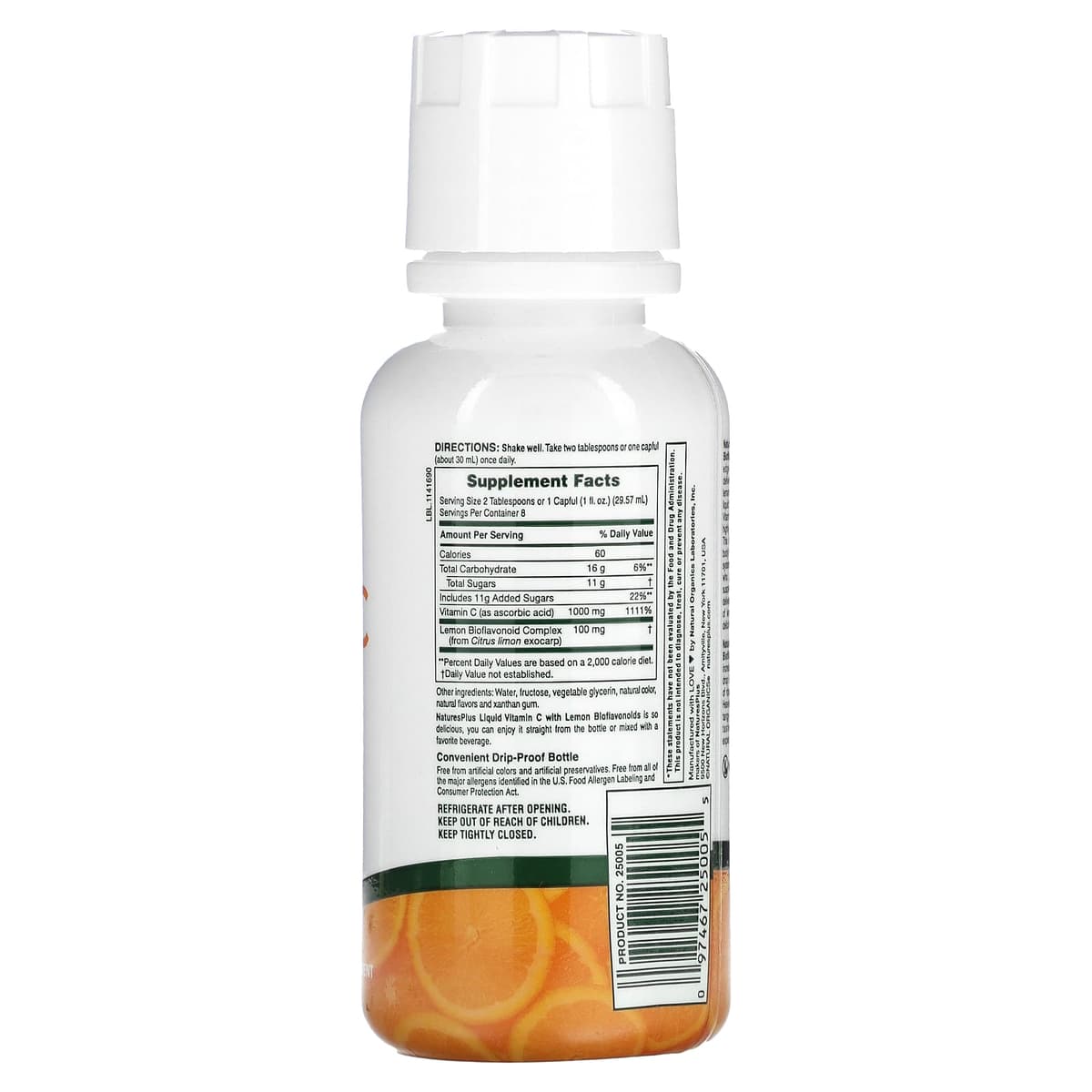 NaturesPlus, Жидкий витамин C, натуральный апельсин, 236,56 мл взрослым и детям