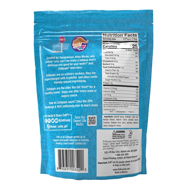 Zollipops, Original Clean Teeth Sugar Free Lollipops , конфеты без сахара, 45 гр (1.6 унций)