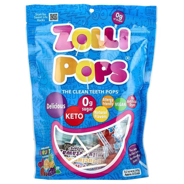 Zollipops, The Clean Teeth Pops, леденцы с фруктовыми вкусами, 23–25 леденцов, 142 г (5,2 унции)