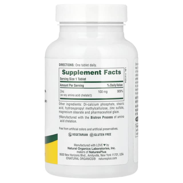 NaturesPlus, Mega Zinc® с замедленным высвобождением, 100 мг, 90 таблеток