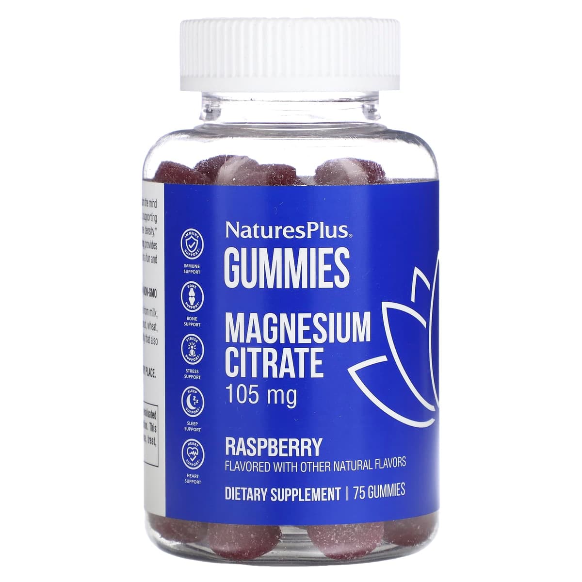 NaturesPlus, Цитрат магния, взрослым и детям малина, 75 жевательных таблеток (35 мг в 1 жевательной мармеладке)