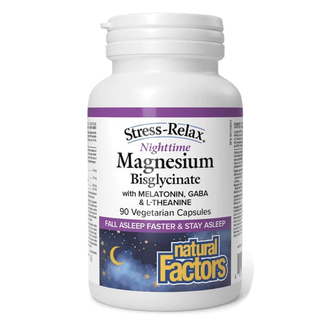 Natural Factors - STRESS RELAX Ночной бисглицинат магния, 90 растительных капсул
