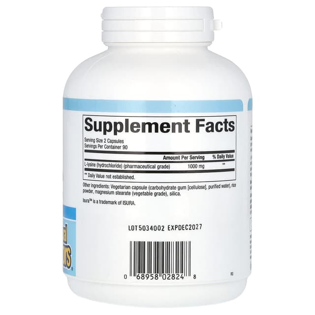 Natural Factors, L-лизин, 500 мг, 180 растительных капсул