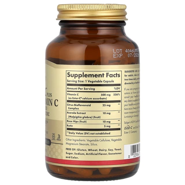 Solgar, Ester-C Plus, витамин C, 500 мг, 50 вегетарианских капсул