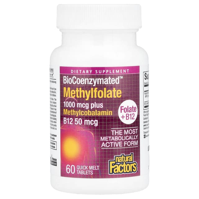 Natural Factors, BioCoenzymated™, метилфолат, 1000 мкг, 60 быстрорастворимых таблеток
