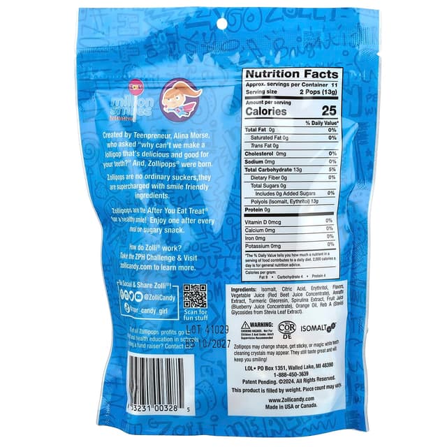 Zollipops, The Clean Teeth Pops, леденцы с фруктовыми вкусами, 23–25 леденцов, 142 г (5,2 унции)