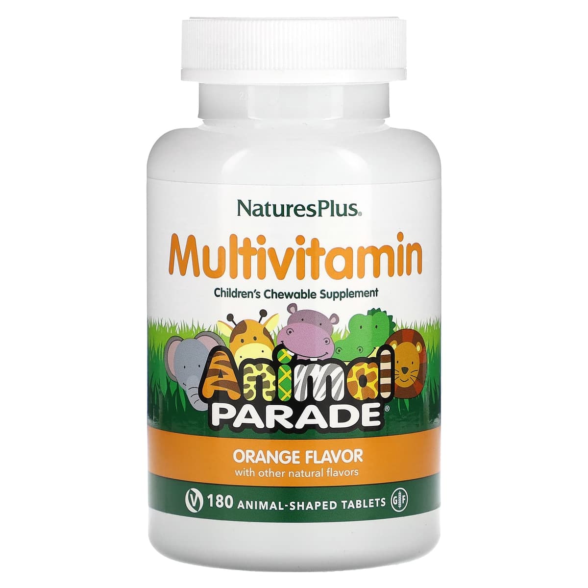 NaturesPlus, Source of Life, Animal Parade, детская жевательная добавка с мультивитаминами и микроэлементами, натуральный апельсин, 180 жевательных таблеток