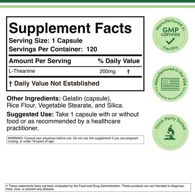 Double Wood L-теанин, 200 мг, 120 капсуо