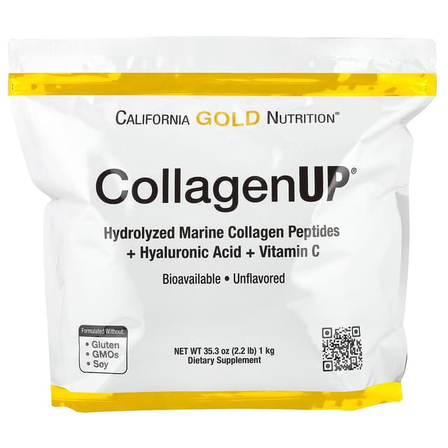 California Gold Nutrition, CollagenUP, морской коллаген с гиалуроновой кислотой и витамином C, с нейтральным вкусом, 1 кг (2,2 фунта)