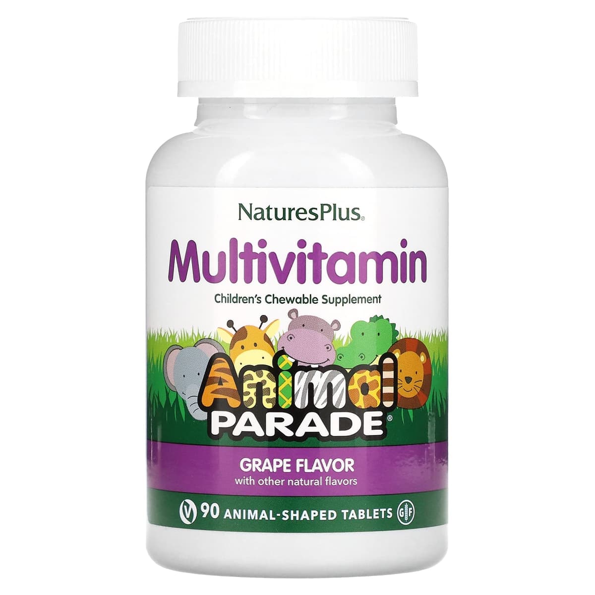 NaturesPlus, Source of Life, Animal Parade, жевательные мультивитамины с микроэлементами для детей, со вкусом винограда, 90 таблеток