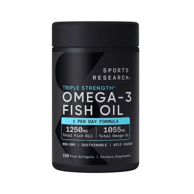 Sports Research Omega-3 Fish Oil, Triple Strength,  1250 мг, 150 мягких капсул
