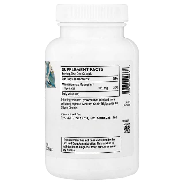 Thorne, глицинат магния, 90 капсул (120 мг в капсуле)