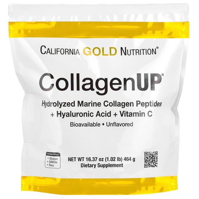 California Gold Nutrition, CollagenUP, морской гидролизованный коллаген, гиалуроновая кислота и витамин C, без вкусовых добавок, 464 г