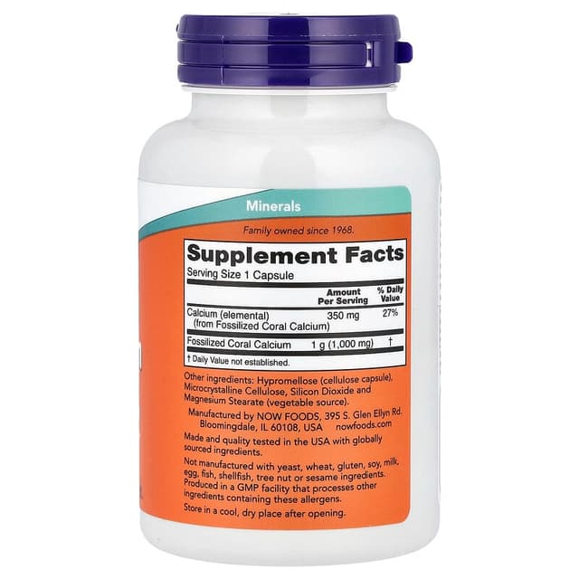NOW Foods, Кальций из кораллов, 1000 мг, 100 растительных капсул