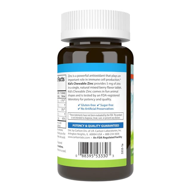 Carlson, Kid's Chewable Zinc, натуральная ягодная смесь, 5 мг, 84 таблетки