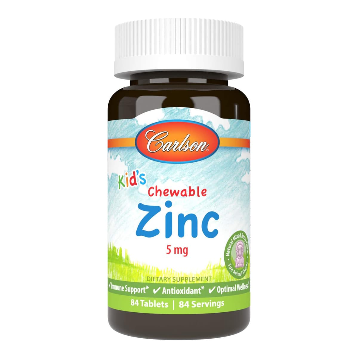Carlson, Kid's Chewable Zinc, натуральная ягодная смесь, 5 мг, 84 таблетки