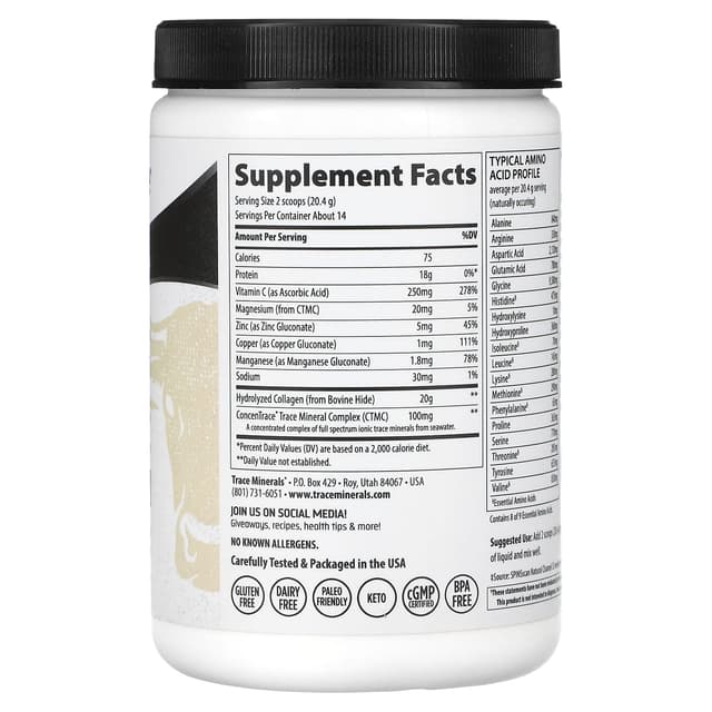 Trace, Пептиды коллагена от травяного откорма, без добавок, 286 г (10,1 унции)