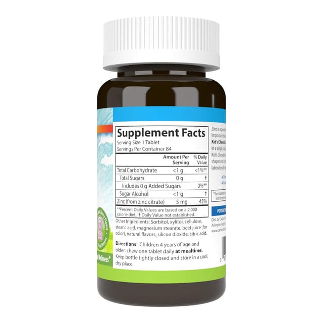 Carlson, Kid's Chewable Zinc, натуральная ягодная смесь, 5 мг, 84 таблетки