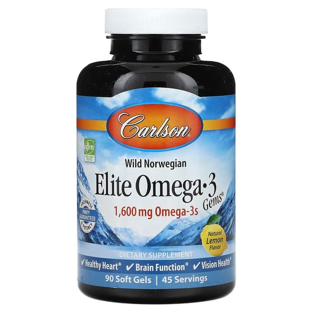 Carlson, Elite Omega-3 Gems, отборные омега-3 кислоты из норвежской рыбы, лимонный вкус, 90 капсул