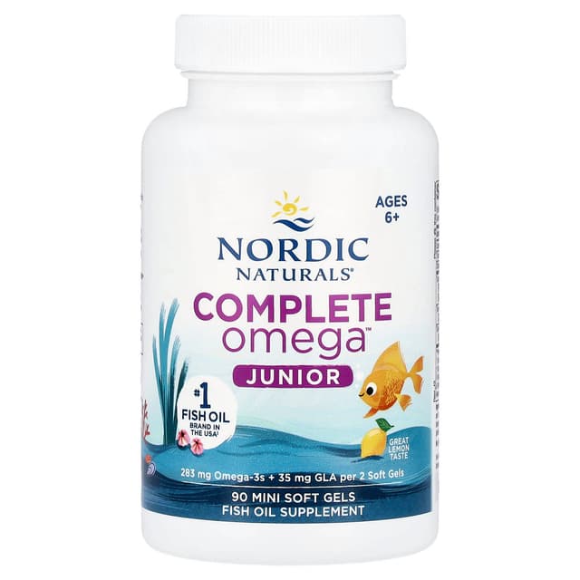 Nordic Naturals, Complete Omega Junior, для детей от 6 лет, со вкусом лимона, 90 капсул