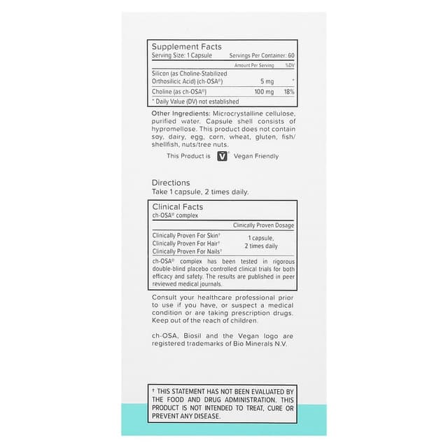 BioSil by Natural Factors, ch-OSA, улучшенный источник коллагена, 60 вегетарианских капсул