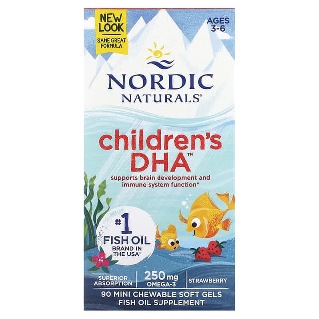 Nordic Naturals, Children's DHA, ДГК для детей, со вкусом клубники, для детей 3–6 лет, 250 мг, 90 мини-капсул