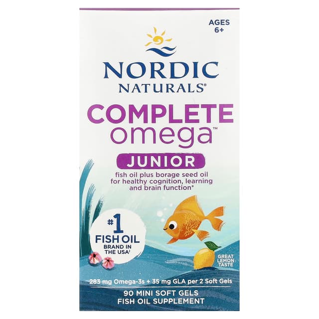 Nordic Naturals, Complete Omega Junior, для детей от 6 лет, со вкусом лимона, 90 капсул