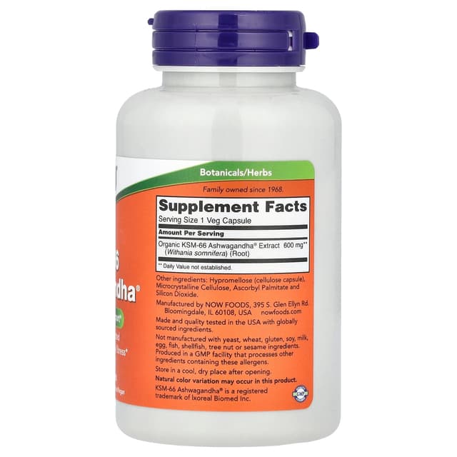 NOW Foods, KSM-66 Ashwagandha, 600 мг, 90 растительных капсул