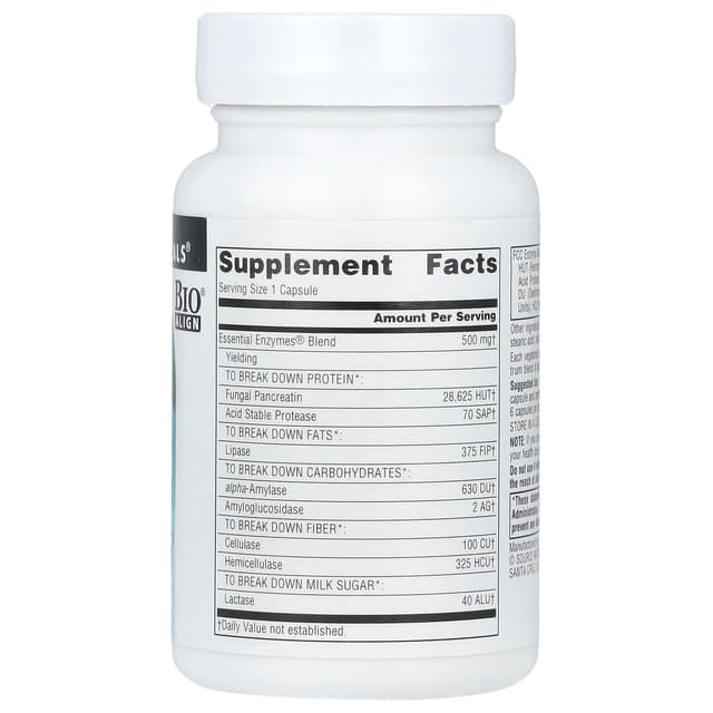 Source Naturals, Daily Essential Enzymes, 500 мг, 60 вегетарианских капсул