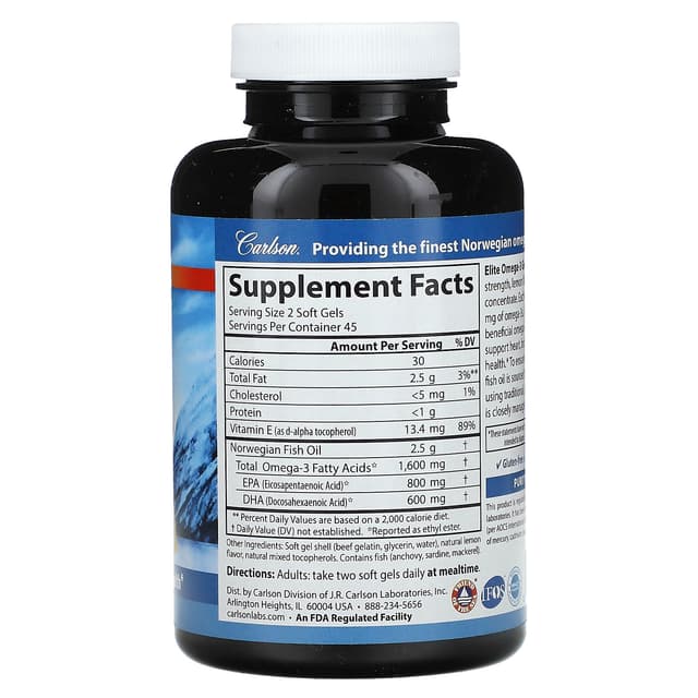 Carlson, Elite Omega-3 Gems, отборные омега-3 кислоты из норвежской рыбы, лимонный вкус, 90 капсул