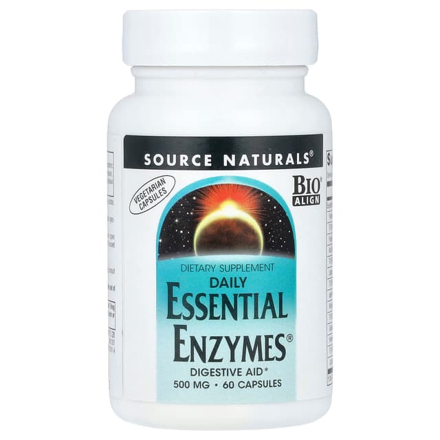 Source Naturals, Daily Essential Enzymes, 500 мг, 60 вегетарианских капсул
