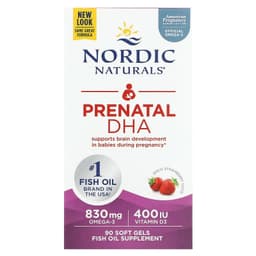 Nordic Naturals Prenatal DHA, клубника - 830 мг омега-3 + 400 МЕ витамина D3-90 в мягких гелях - поддерживает развитие мозга у детей во время беременности и лактации срок годности 06/2028