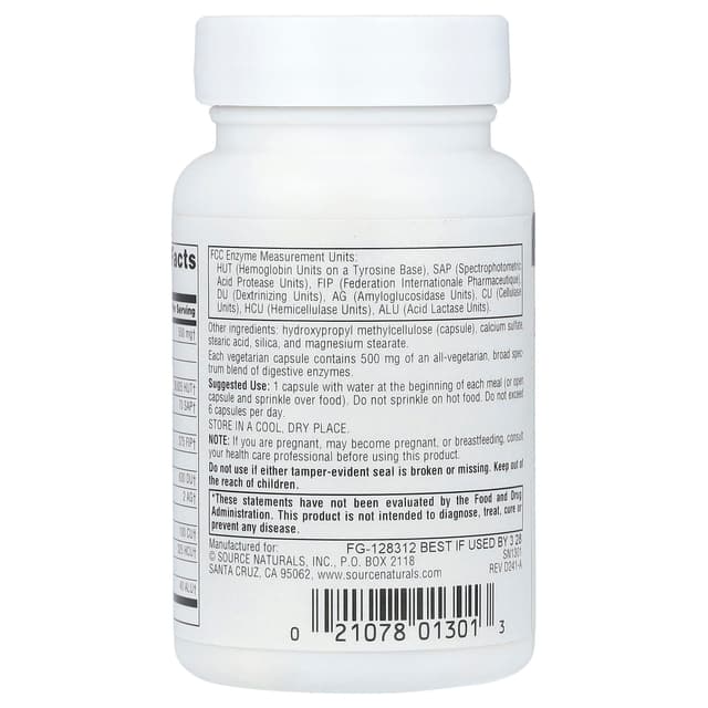 Source Naturals, Daily Essential Enzymes, 500 мг, 60 вегетарианских капсул