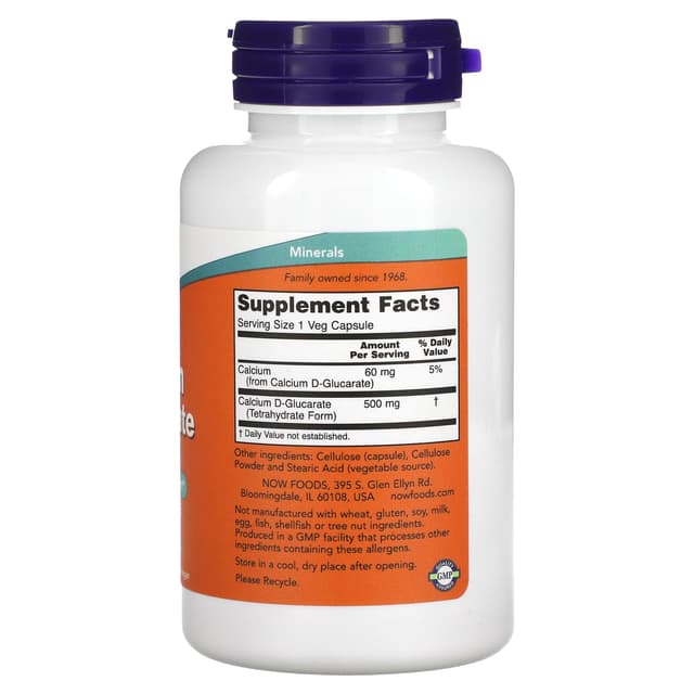 NOW Foods, D-глюкарат кальция (Calcium D-glucarate), 500 мг, 90 растительных капсул