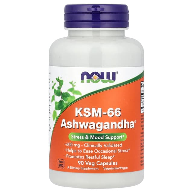 NOW Foods, KSM-66 Ashwagandha, 600 мг, 90 растительных капсул