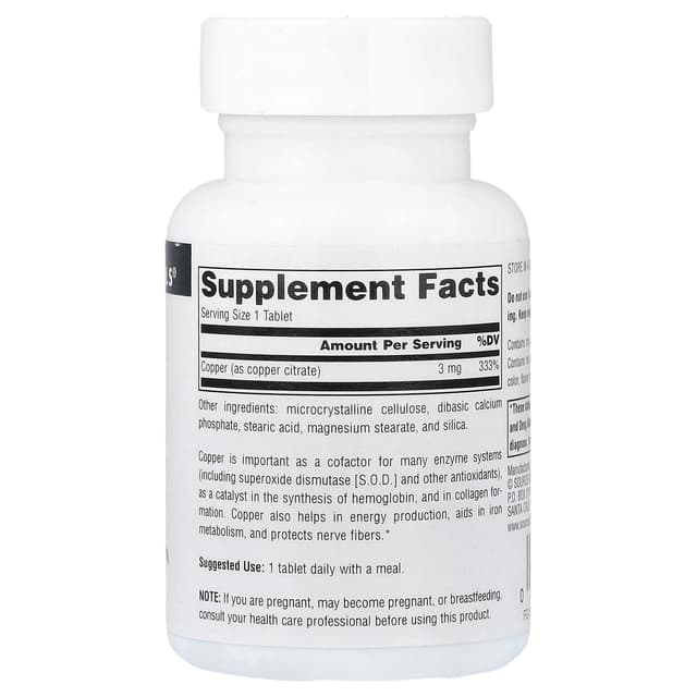 Source Naturals, медь, 3 мг, 60 таблеток