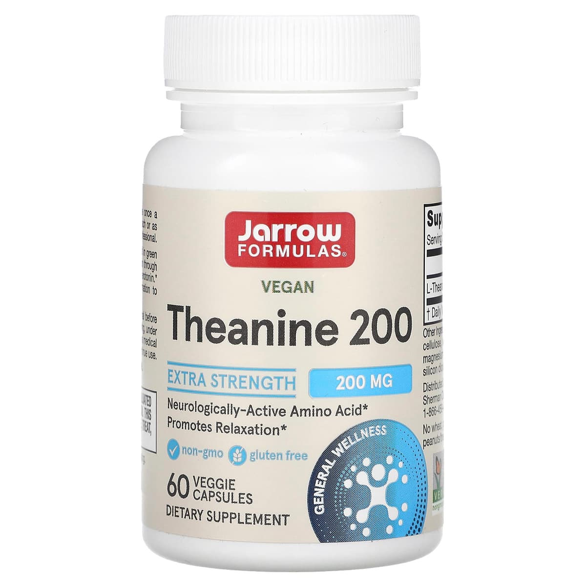 Jarrow Formulas, Теанин 200, 200 мг, 60 вегетарианских капсул